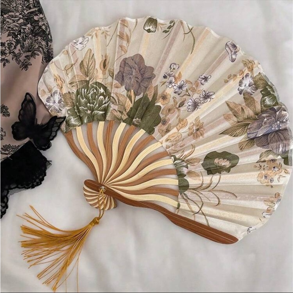 Floral Hand Fan with Tassel